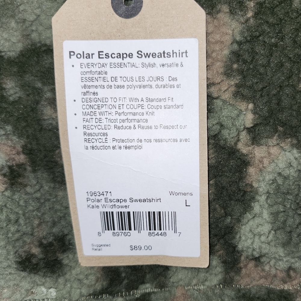 NWT Prana Polar Escape Reversable Sherpa Sweatshirt Kale Wildflower Olive Large - Picture 8 of 9